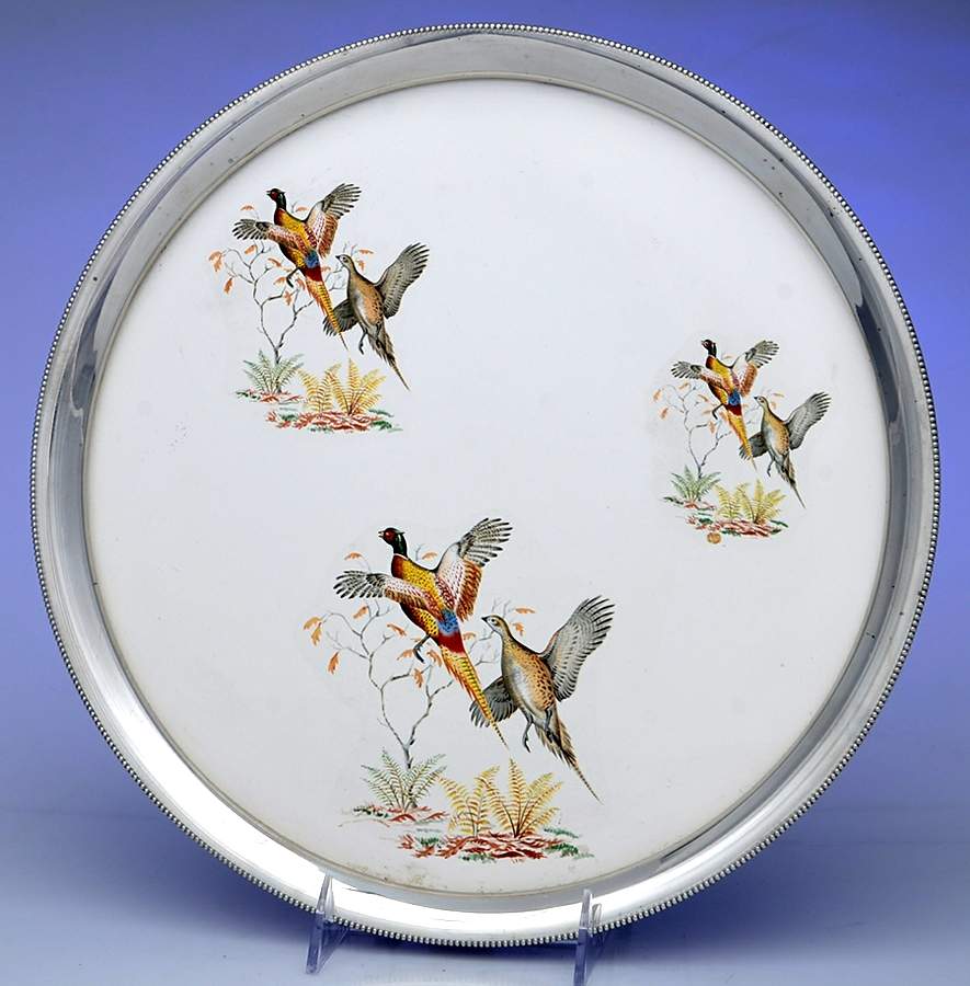 Pewter Holloware Round Tray with Ceramic Center by Revere Silver-1