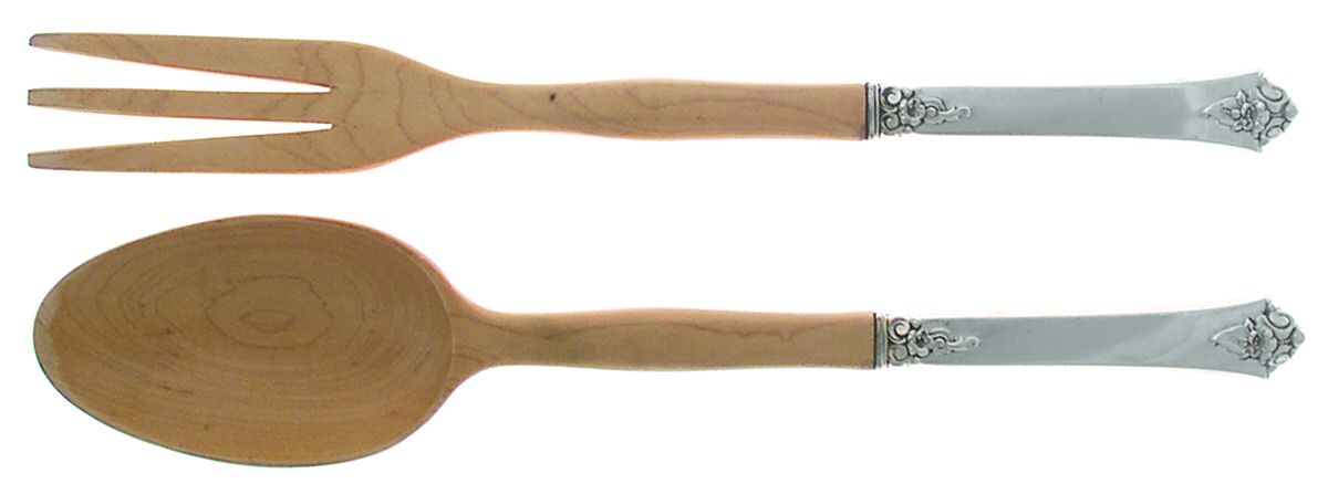 Castle Rose (Sterling, 1942) Wooden Bowl 2-Piece Salad Set by Royal Crest-1