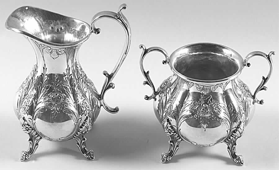 The Winthrop (Chased, Silverplate) Mini Creamer and Open Sugar Set by Reed & Barton-1