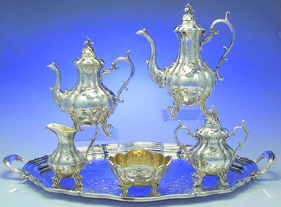 The Winthrop (Chased, Silverplate) 6-Piece Plated Tea Set (Waste & Tray) by Reed & Barton-1