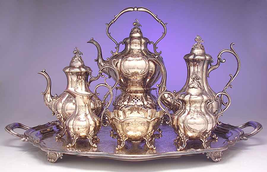 The Winthrop (Silverplate, Hollowware) 7-Piece Plated Tea Set (w/ Waste, Kttle & Try) by Reed & Barton-1