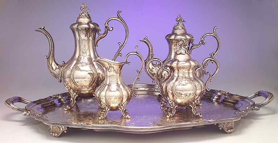 The Winthrop (Silverplate, Hollowware) 5-Piece Silverplate Tea Set (with Tray) by Reed & Barton-1