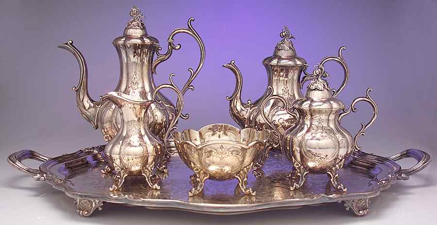 The Winthrop (Silverplate, Hollowware) 6-Piece Plated Tea Set (Waste & Tray) by Reed & Barton-1