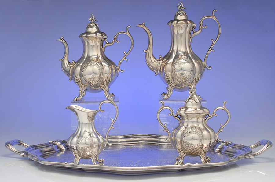 The Winthrop (Shield, Silverplate) 5-Piece Silverplate Tea Set (with Tray) by Reed & Barton-1
