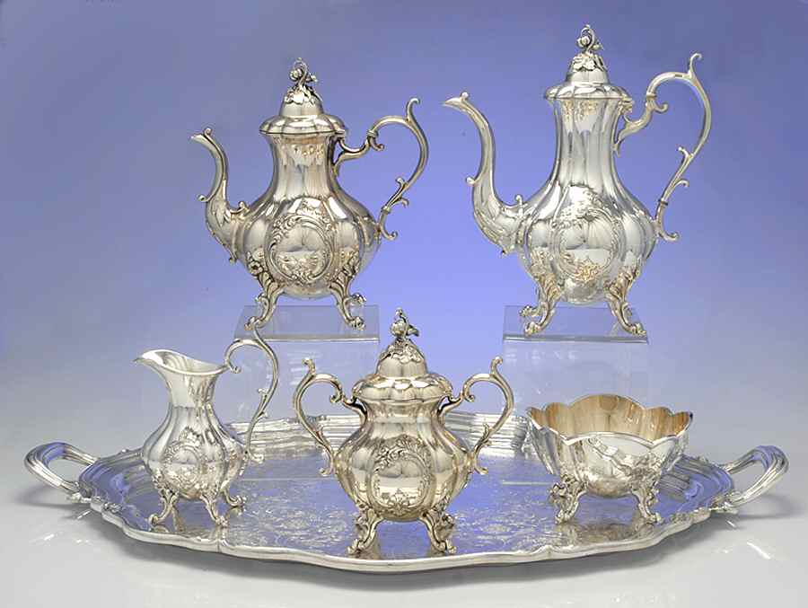 The Winthrop (Shield, Silverplate) 6-Piece Plated Tea Set (Waste & Tray) by Reed & Barton-1