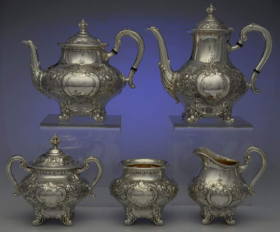 Regent-Chased (5600C, Silverplate, Hollowware) 5-Piece Plated Tea Set (with Waste) by Reed & Barton-1