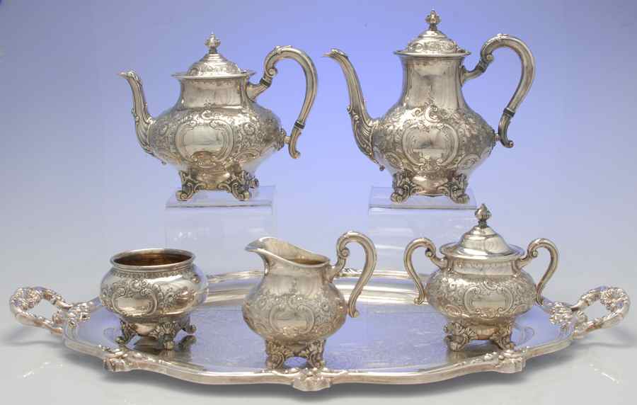 Regent-Chased (5600C, Silverplate, Hollowware) 6-Piece Plated Tea Set (Waste & Tray) by Reed & Barton-1