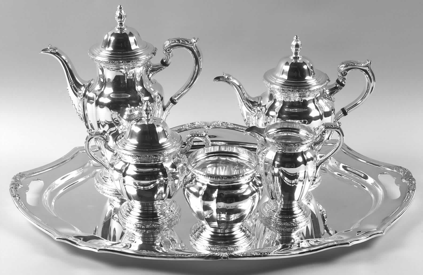 De Champlain (Silverplate, Hollowware) 6-Piece Plated Tea Set (Waste & Tray) by Reed & Barton-1