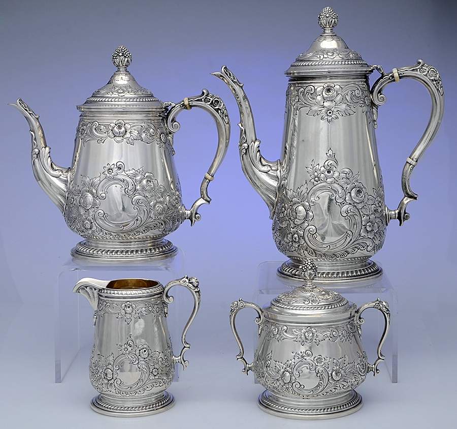 Georgian (Sterling Hollowware) 4 Piece Tea Set (SCP, STP, SCR, SSU) by Reed & Barton-1