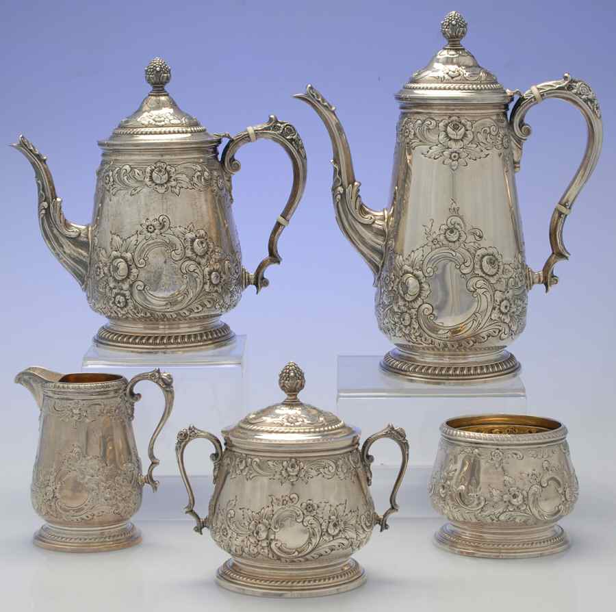 Georgian (Sterling Hollowware) 5 Piece Tea Set (SCP, STP, SCR, SSU, SWB) by Reed & Barton-1