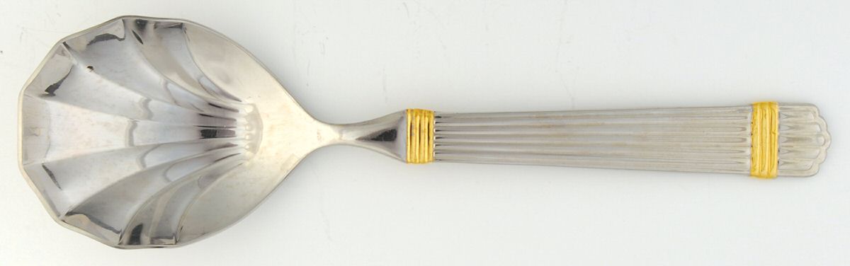 Gold Espirit (Stainless, Gold Acct) Tablespoon (Serving Spoon) by Roberts & Belk-1