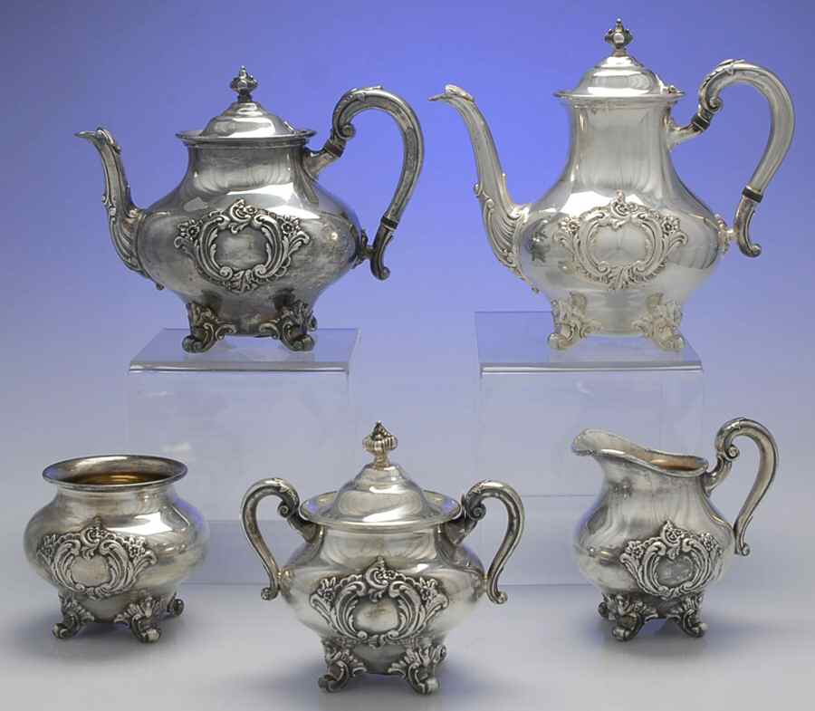 Regent Shield (Silverplate, Hollowware) 5-Piece Plated Tea Set (with Waste) by Reed & Barton-1