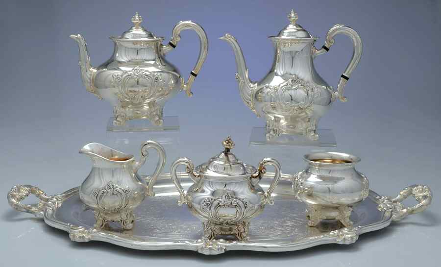 Regent Shield (Silverplate, Hollowware) 7 Piece Silverplate Tea Set by Reed & Barton-1
