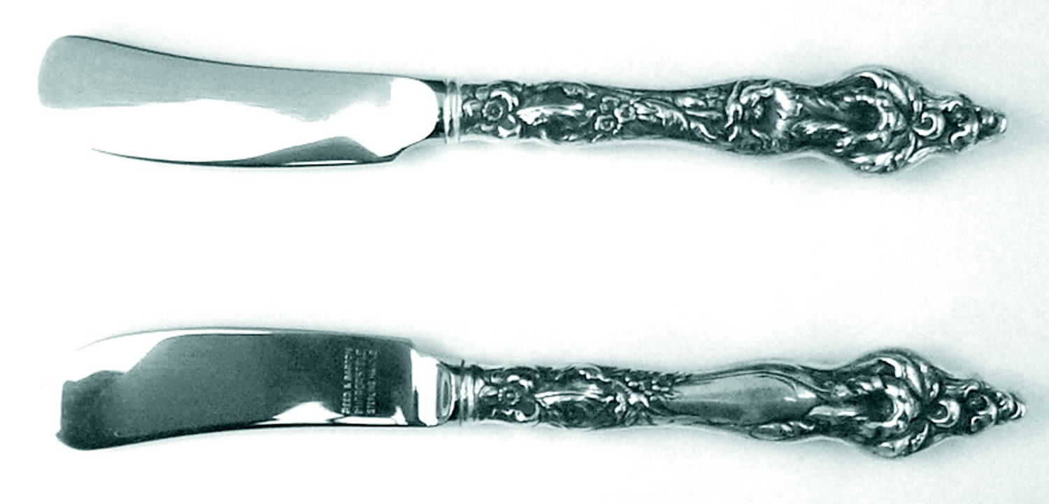 Les Six Fleurs (Sterling) Butter Spreader Hollow Hdl-Paddle/Stainless Blade by Reed & Barton-1