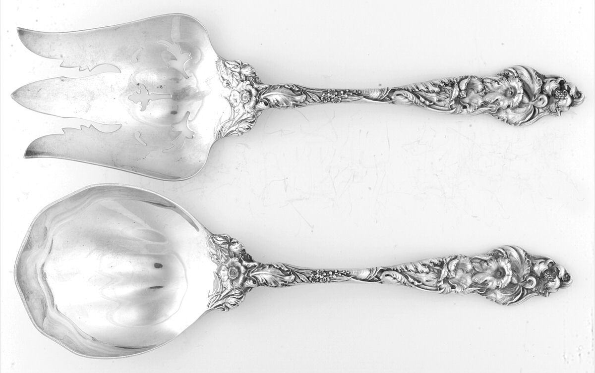 Les Six Fleurs (Sterling) Solid Oversized Serving Salad Set by Reed & Barton-1