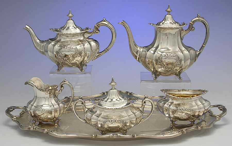 Hampton Court Shield (Strlg, Hlwr) 6 Piece Tea Set (SCP, STP, SCR, SSU, SWB, WTL) by Reed & Barton-1