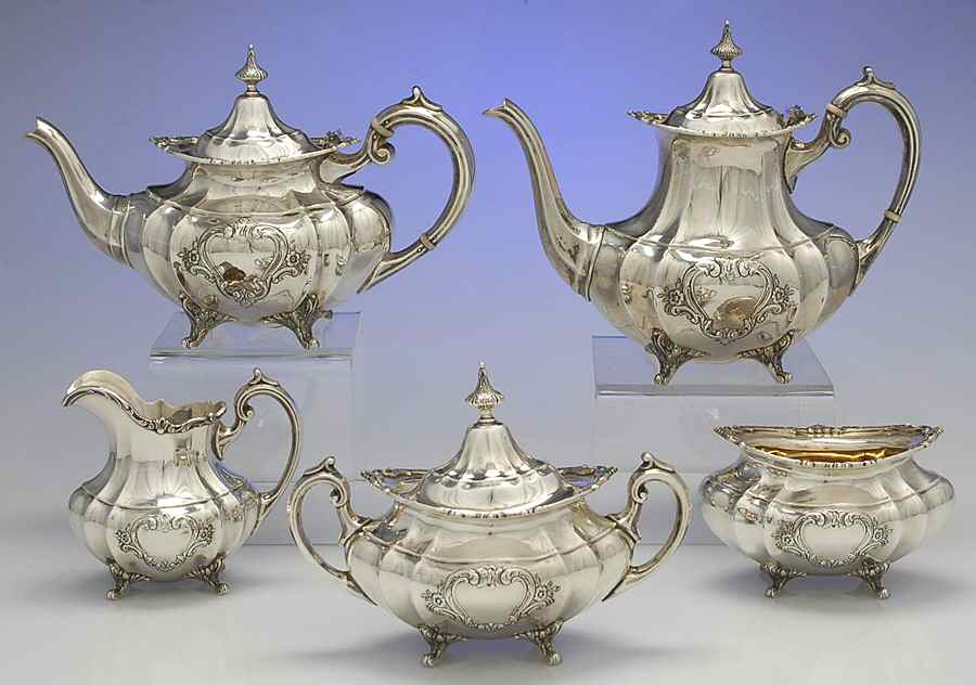 Hampton Court Shield (Strlg, Hlwr) 5 Piece Tea Set (SCP, STP, SCR, SSU, SWB) by Reed & Barton-1