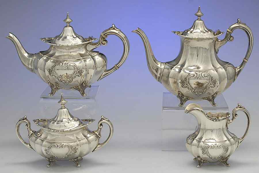 Hampton Court Shield (Strlg, Hlwr) 4 Piece Tea Set (SCP, STP, SCR, SSU) by Reed & Barton-1