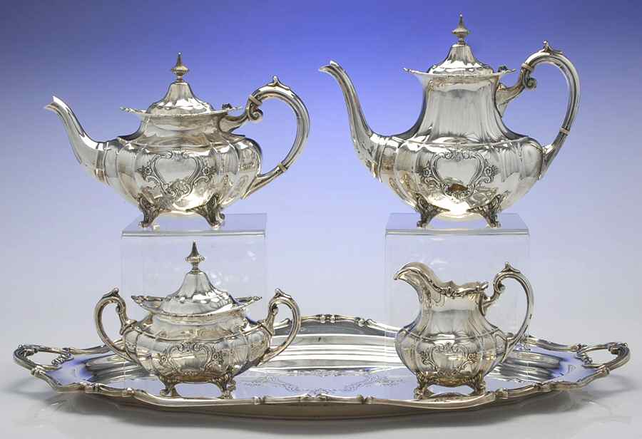 Hampton Court Shield (Strlg, Hlwr) 5 Piece Tea Set (SCP, STP, SCR, SSU, WTL) by Reed & Barton-1
