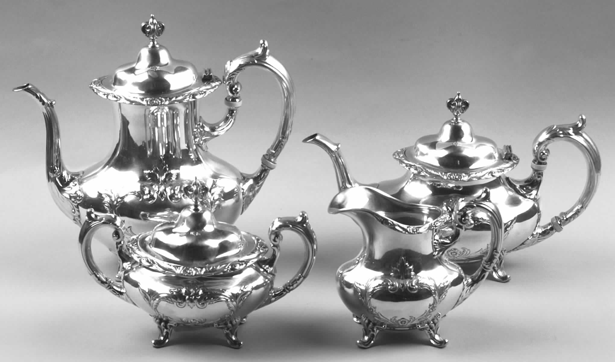 Burgundy (Sterling, Hollowware)  4 Piece Tea Set (SCP, STP, SCR, SSU) by Reed & Barton-1