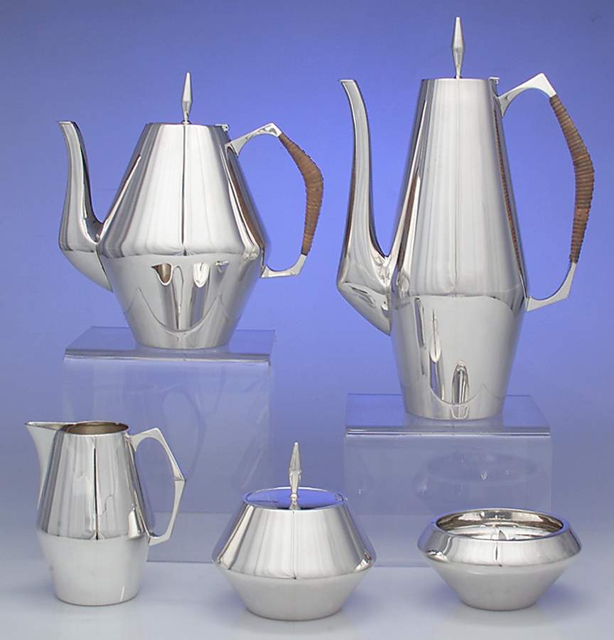 Diamond (Sterling, Hollowware) 5 Piece Tea Set (SCP1, STP1, SCR, SSU, SWB) by Reed & Barton-1