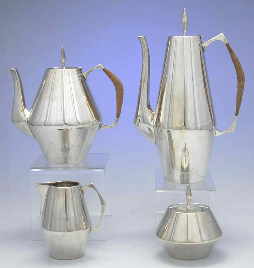 Diamond (Sterling, Hollowware) 4 Piece Tea Set (SCP1, STP1, SCR, SSU) by Reed & Barton-1