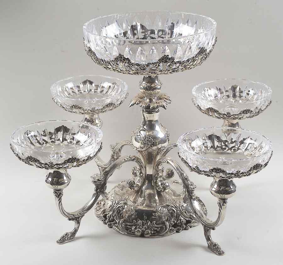 Francis I (Sterling, Hlwr, Eagle-R-Lion, Dated, Oval) Epergne with Glass Liners by Reed & Barton-1