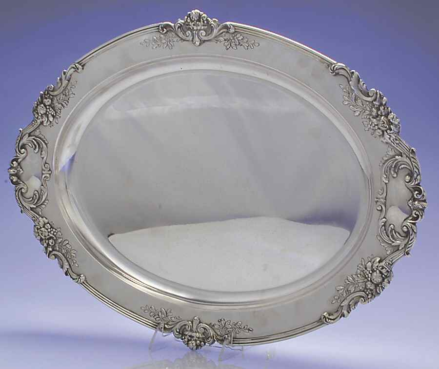 Francis I (Sterling, Hlwr, Eagle-R-Lion, Dated, Oval) Large Sterling Meat Plate No Well by Reed & Barton-1