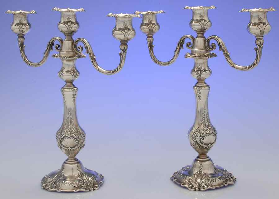 Francis I (Sterling, Hlwr, Eagle-R-Lion, Dated, Oval) Pair of 13" 3 Light Candelabra by Reed & Barton-1