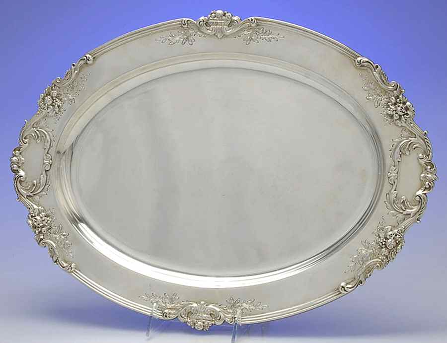 Francis I (Sterling, Hlwr, Eagle-R-Lion, Dated, Oval) Medium Sterling Meat Plate No Well by Reed & Barton-1