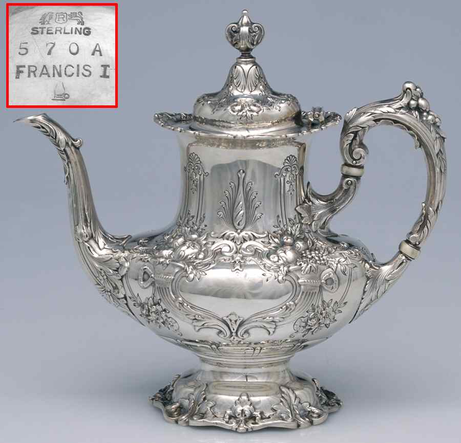 Francis I (Sterling, Hlwr, Eagle-R-Lion, Dated, Oval) Coffee Pot by Reed & Barton-1