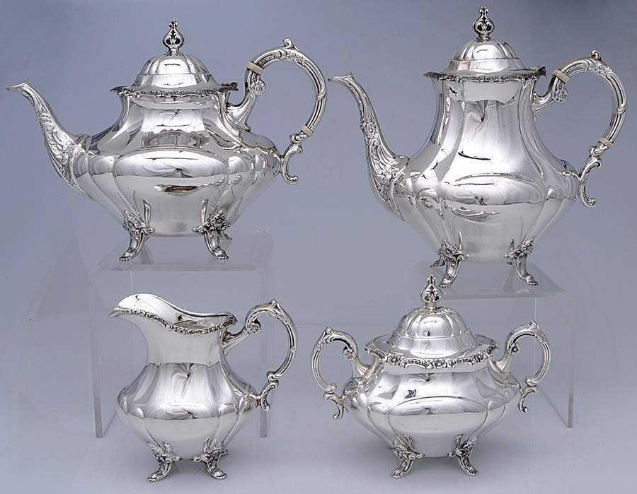Georgian Rose (Sterling, Hollowware) 4 Piece Tea Set (SCP, STP, SCR, SSU) by Reed & Barton-1