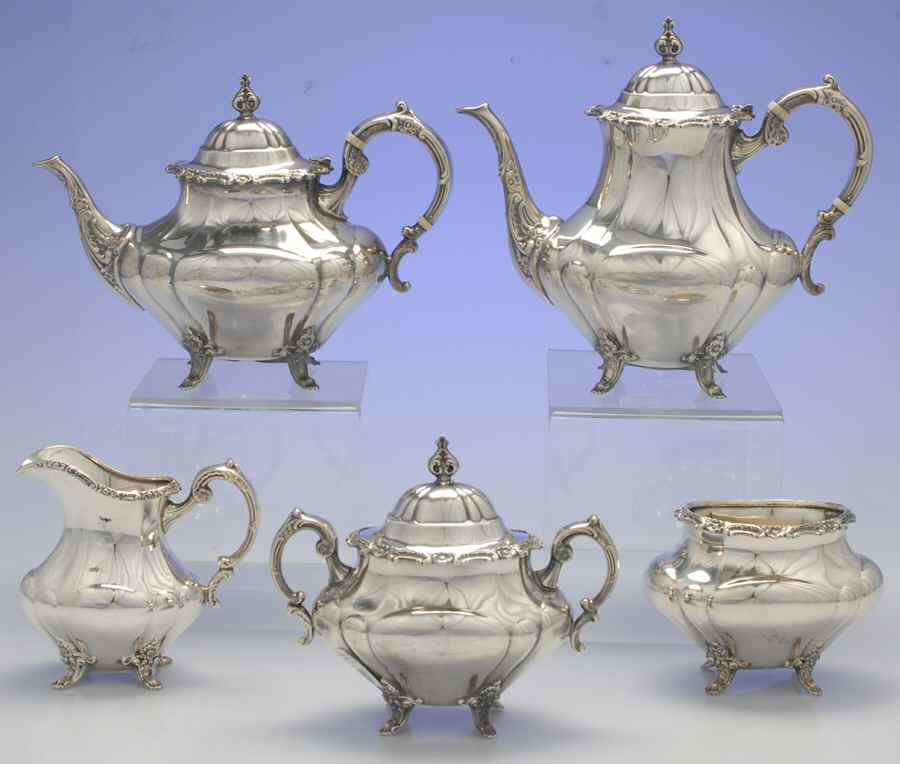 Georgian Rose (Sterling, Hollowware) 5 Piece Tea Set (SCP, STP, SCR, SSU, SWB) by Reed & Barton-1