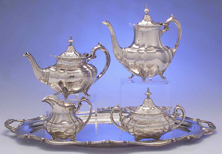 Hampton Court (Sterling, Hollowware) 5 Piece Tea Set (SCP, STP, SCR, SSU, WT24) by Reed & Barton-1