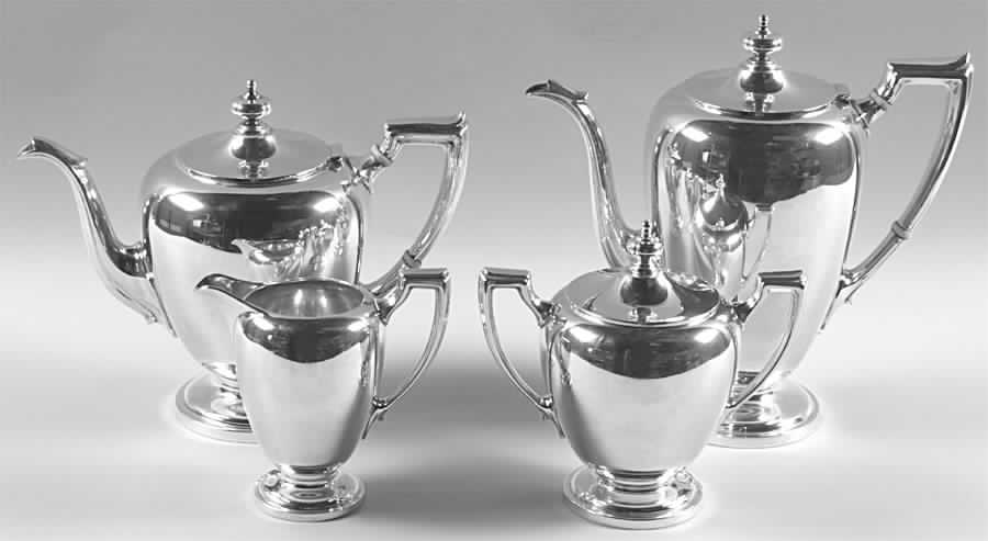 Pointed Antique (Sterling, Hollowware) 4 Piece Tea Set (SCP, STP, SCR, SSU) by Reed & Barton-1