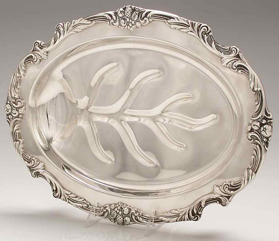 King Francis (Silverplate, Hollowware) Small Plated Footed Meat Platter with Well by Reed & Barton-1
