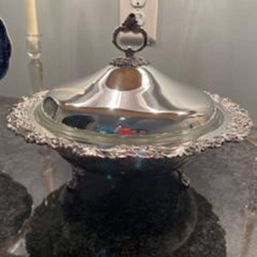 Burgundy (Silverplate, Hollowware, Older) Plated Round Covered Casserole with Glass by Reed & Barton-1