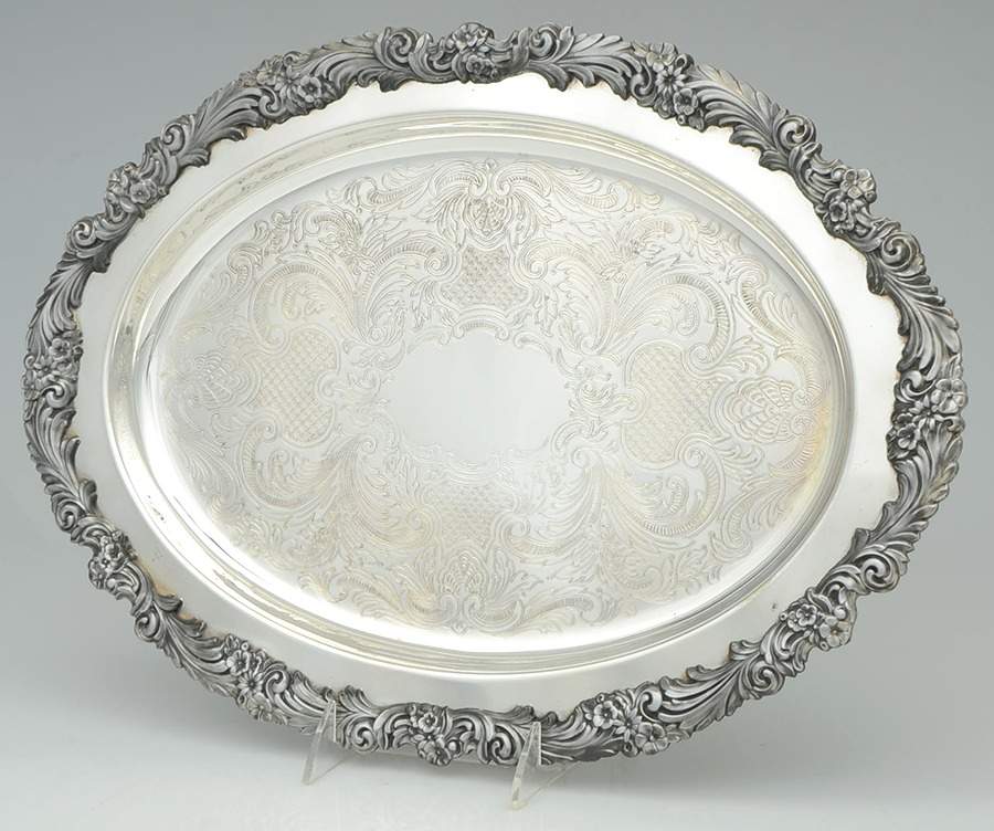 Burgundy (Silverplate, Hollowware, Older) 16" Oval Serving Platter by Reed & Barton-1