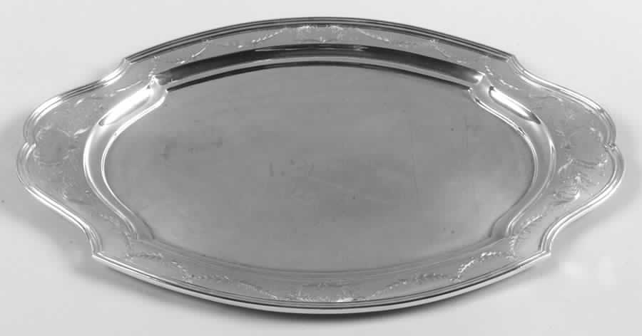 Hepplewhite-Engrv (Strl, Hlwr, Floral Swag) 13" Oval Serving Platter by Reed & Barton-1