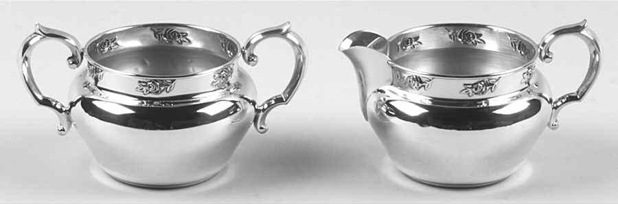 Classic Rose (Sterling, 1954, Hollowware) Mini Sterling Creamer and Open Sugar by Reed & Barton-1