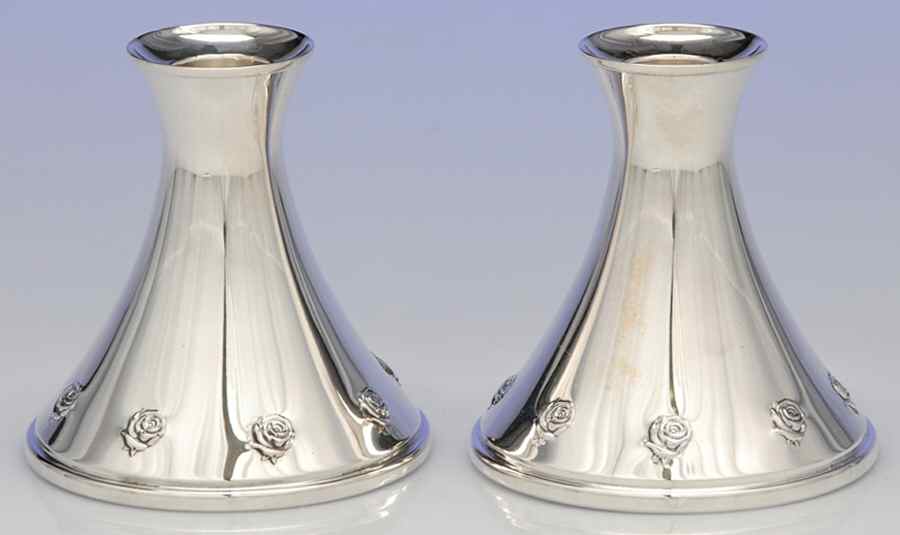 Classic Rose (Sterling, 1954, Hollowware) Pair of Weighted Candleholders by Reed & Barton-1