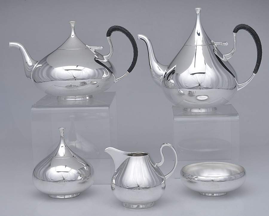 Dimension (Silverplate, Hollowware) 5 Piece Tea Set (CP1, TP1, CR, SU, PWB) by Reed & Barton-1