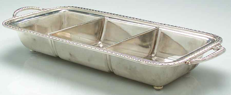 Old London (Silverplate, Hollowware) 18" 3 Part Divided Handled 4 Toed Vegetable by Reed & Barton-1