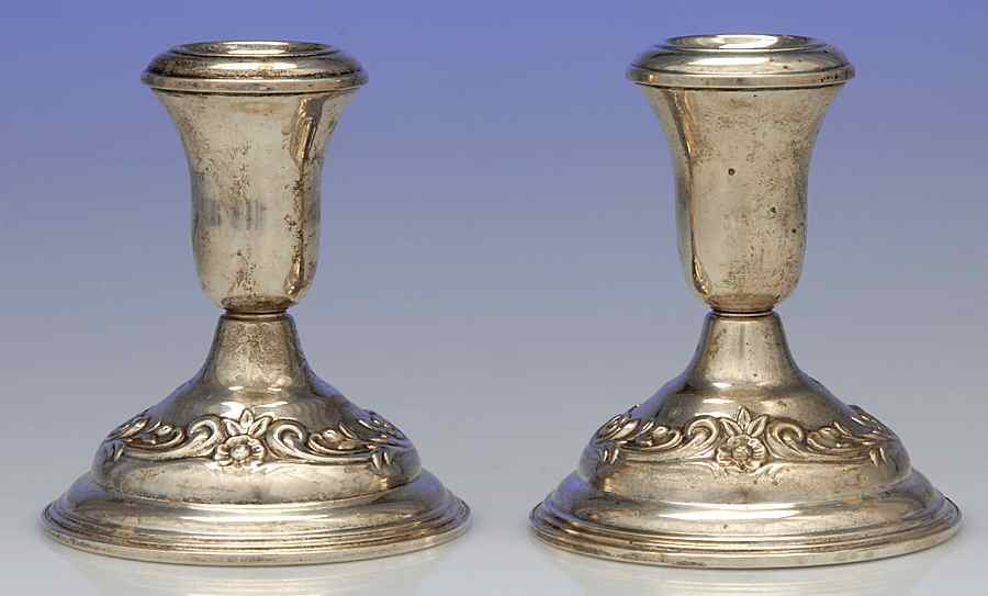 Savannah (Sterling, 1962, Hollowware) Pair of Weighted Console Candleholders by Reed & Barton-1
