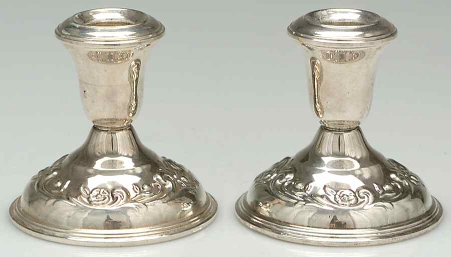 Savannah (Sterling, 1962, Hollowware) Pair of Weighted Console Candleholders by Reed & Barton-1
