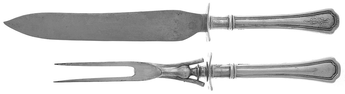 Clovelly (Sterling, 1912, Monograms) 2 Piece Small Carving Set W/ Sterling Guard by Reed & Barton-1