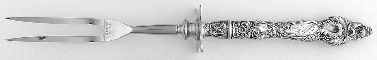 Les Six Fleurs (Sterling, 1901) Lg Carving/Roast Fork-Stn Prong w/Sterling Guard by Reed & Barton-1
