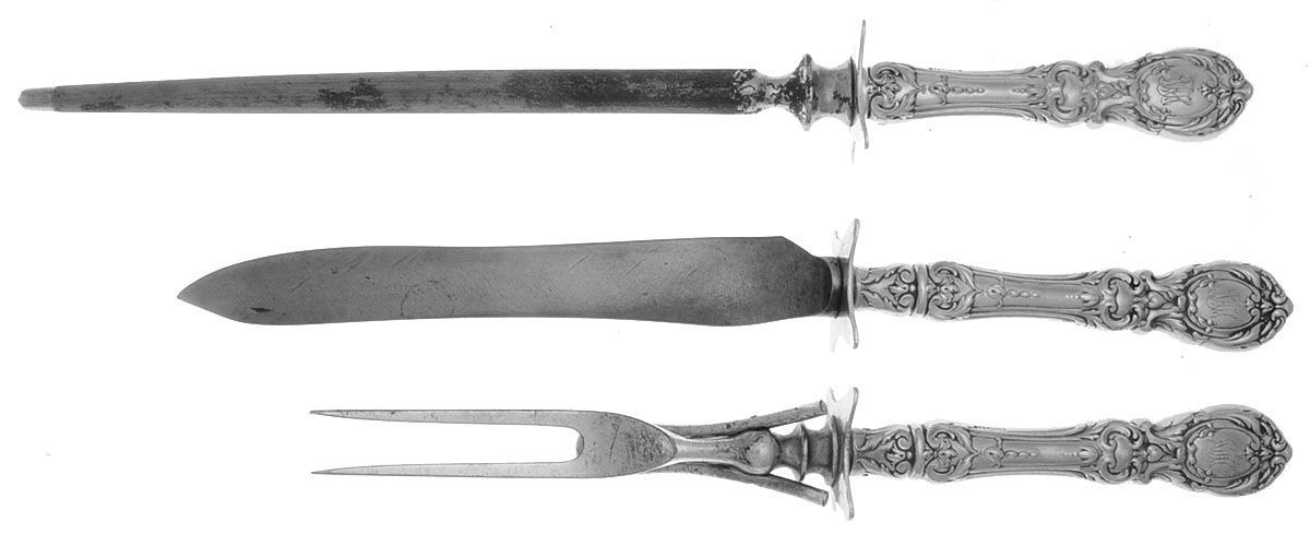 Francis I (Sterling, Eagle-R-Lion, 1907, Monograms) 3 Piece Small Carving Set W/Sterling Guard by Reed & Barton-1