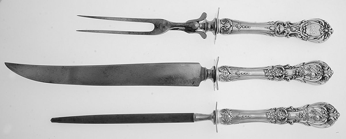 Francis I (Sterling, Eagle-R-Lion, 1907, Monograms) (3 Pc)Carving Set-Lg Stnbl/Roast w/Sterling Guard by Reed & Barton-1
