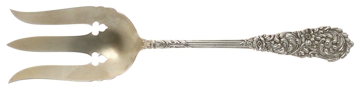 Trajan (Sterling, 1892, Monograms) Solid Salad Serving Fork by Reed & Barton-1
